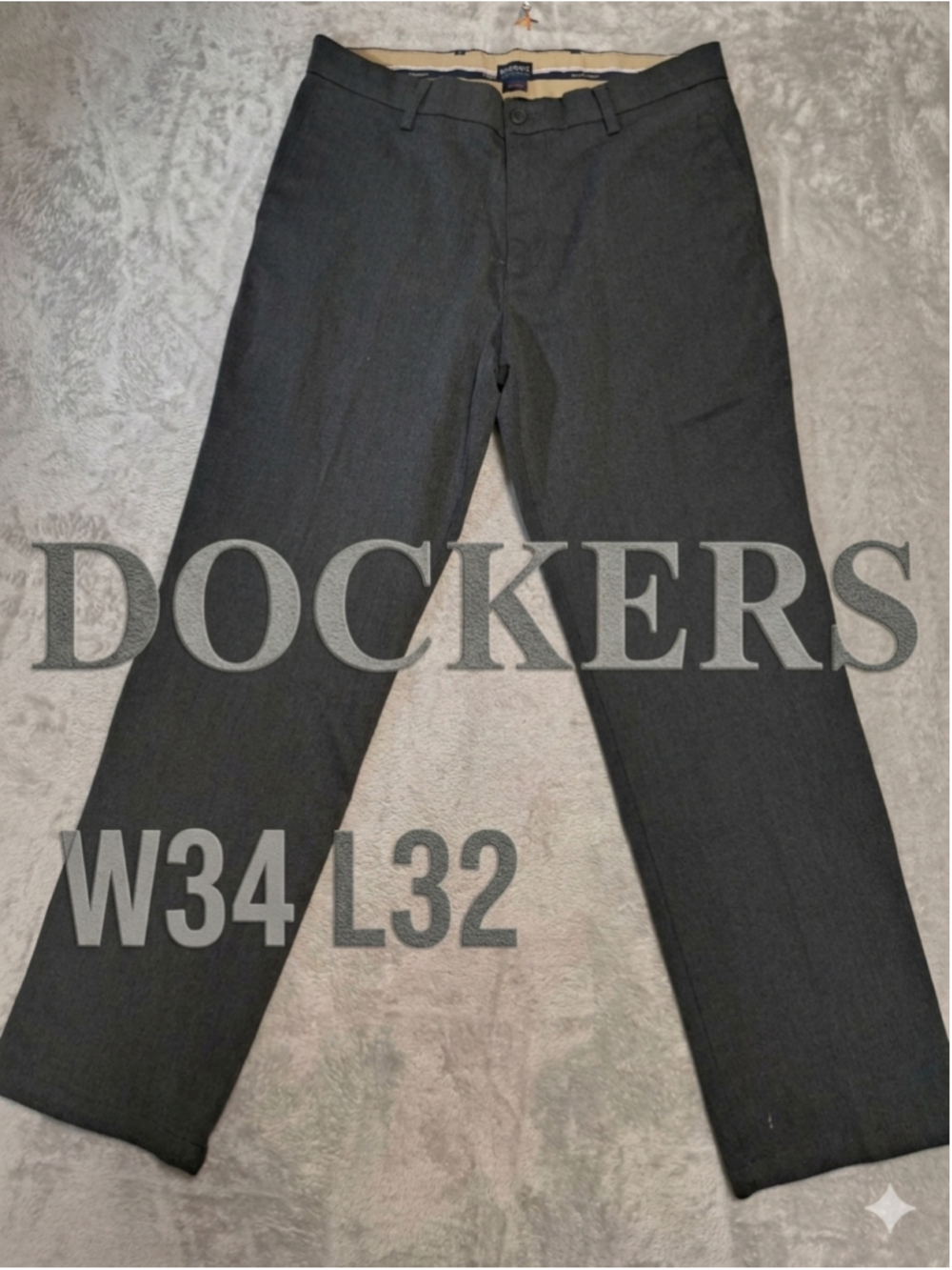 Dockers Mens Pants 34x32 Gray Signature Lux Cotton Straight Fit Stretch Chino
